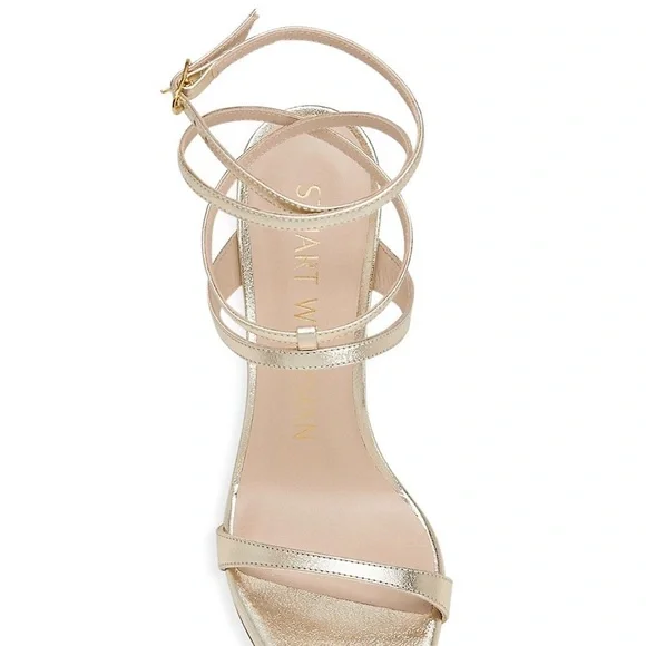 Stuart Weitzman Ellsie Ankle-Wrap Metallic Leather Sandals - Picture 5 of 6